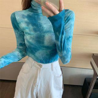 Mock-turtleneck Tie-dyed T-shirt