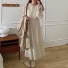 Long-sleeve Dotted Midi A-line Chiffon Dress Almond - One Size