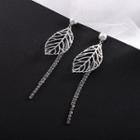 Faux Pearl Metal Leaf Fringed Earring Silver - One Size