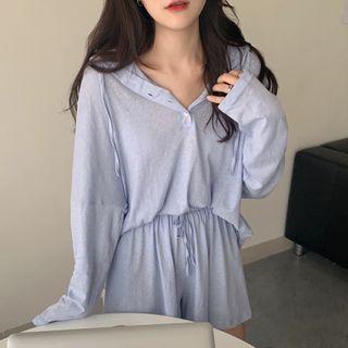 Set: Henley Hoodie + High-waist Shorts