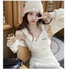 Hooded Crop Tank Top / Long-sleeve Shrug / Wide-leg Pants