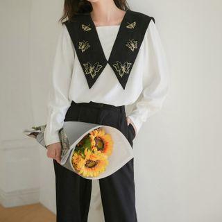 Long-sleeve Butterfly Embroidery Top