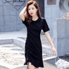Drawstring Short-sleeve Sheath T-shirt Dress