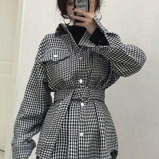 Houndstooth Acrylic Long-sleeve Cardigan As Shown In Figure - One Size