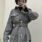 Houndstooth Acrylic Long-sleeve Cardigan As Shown In Figure - One Size