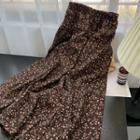 Floral Print Midi Skirt Coffee - One Size