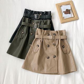 Leather Double-breasted A-line Skirt