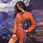 Set: Pinstriped Double-breasted Cropped Jacket + High Waist Shorts