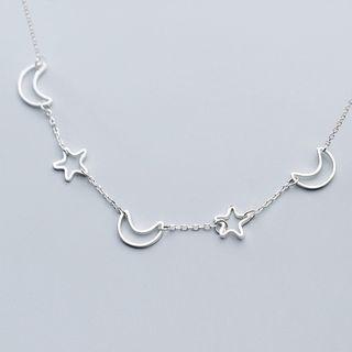 925 Sterling Silver Moon & Star Pendant Necklace S925 Silver - One Size