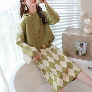Set: Jacquard Knit Hoodie + Knit Skirt