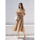 Tab-sleeve Dual-pocket Long Dress With Sash