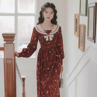 Sailor Collar Floral Long-sleeve Dress