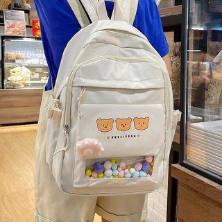 Pvc Panel Bear Print Nylon Backpack
