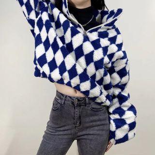 High Neck Zip-up Front Fluffy Sweater