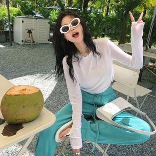 Plain Cropped Top / High-waist Plain Straight-cut Pants