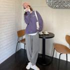 Printed Sweater + Plain Long-sleeve Top + Sports Pants