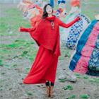 Set: Cowl-neck Cape + Long-sleeve A-line Midi Dress