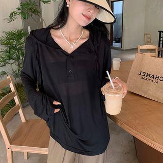 Long-sleeve Plain Hooded Light T-shirt