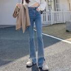 High-waist Plain Slit-hem Boot-cut Jeans