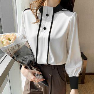 Contrast Trim Long-sleeve Chiffon Shirt