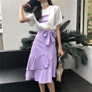 Set: T-shirt + Striped Ruffled Skirt