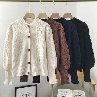 Lantern-sleeve Cable Knit Cardigan