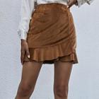 Velvet Ruffle Hem A-line Skirt