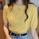 Short-sleeve Pointelle Knit Top Yellow - One Size