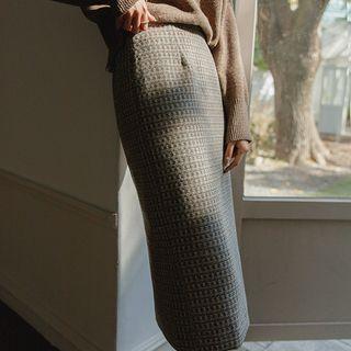 Band-waist Tweed Midi Pencil Skirt
