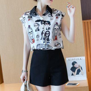 Set: Printed Blouse + Wide Leg Shorts