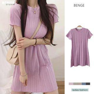 Short Sleeve Rib-knit Dress