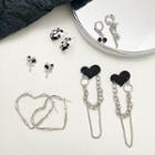 Set Of 5: Stud Earring + Fringed Earring + Heart Hoop Earring + Drop Earring Set Of 5 - Silver & Black - One Size