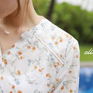 Open-placket Lace-trim Floral Shirt