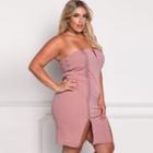 Plus Size Strapless Slit Sheath Dress