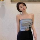 Lace-up Knit Tube Top Gray - One Size