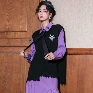 Distressed Embroidered Knit Vest