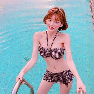 Halter Frill Gingham Bikini Set