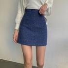 High-waist Plain Tweed Skirt