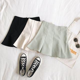 High-waist Ruffle Hem Plain Mini Skirt
