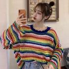 Rainbow Striped Long-sleeve Knit Top