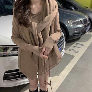Open Front Cardigan / Long-sleeve Mini T-shirt Dress