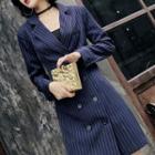 Striped Double-breasted Long-sleeve Mini Shirtdress