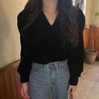 Velvet Puff-sleeve Blouse Black - One Size