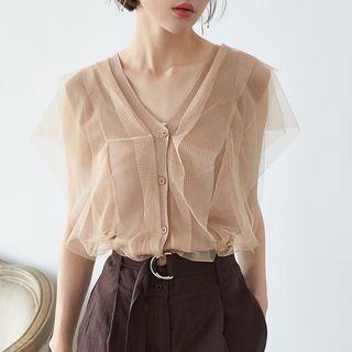 V-neck Mesh Sleeveless Top