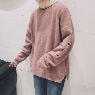 Paneled Slit-hem Sweater