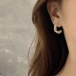 Faux Pearl Stud Earring 1 Pair - S925 Silver Needle - Gold - One Size