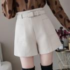 Plain Woolen Shorts With Belt