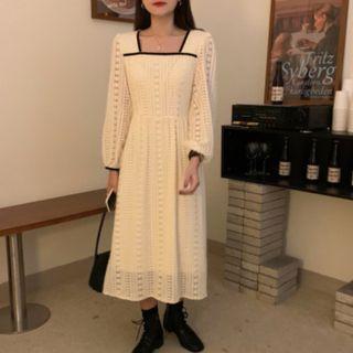 Square Neck Lace Midi Dress