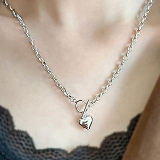 Alloy Heart Pendant Necklace 1 Pc - Alloy Heart Pendant Necklace - White Gold - One Size