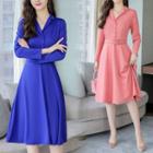 Long-sleeve Notch-lapel A-line Shirt Dress